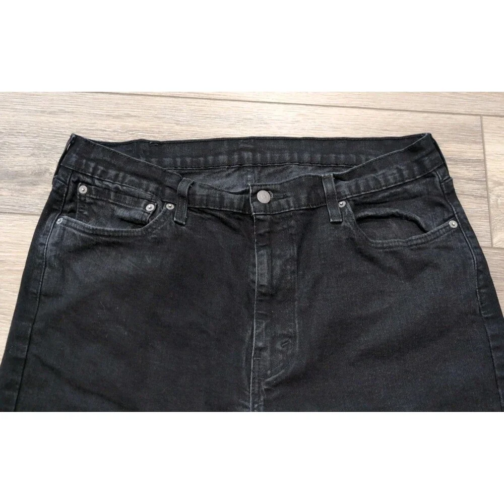 LEVI'S 514 DENIM JEANS MENS 38X32 DARK WASH BLACK STRAIGHT STRETCH EUC